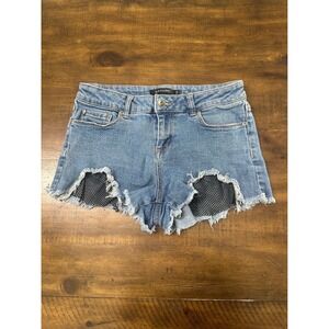 Blackheart Distressed Denim‎ Shorts with Fishnet Mesh Inserts Blue Size 7